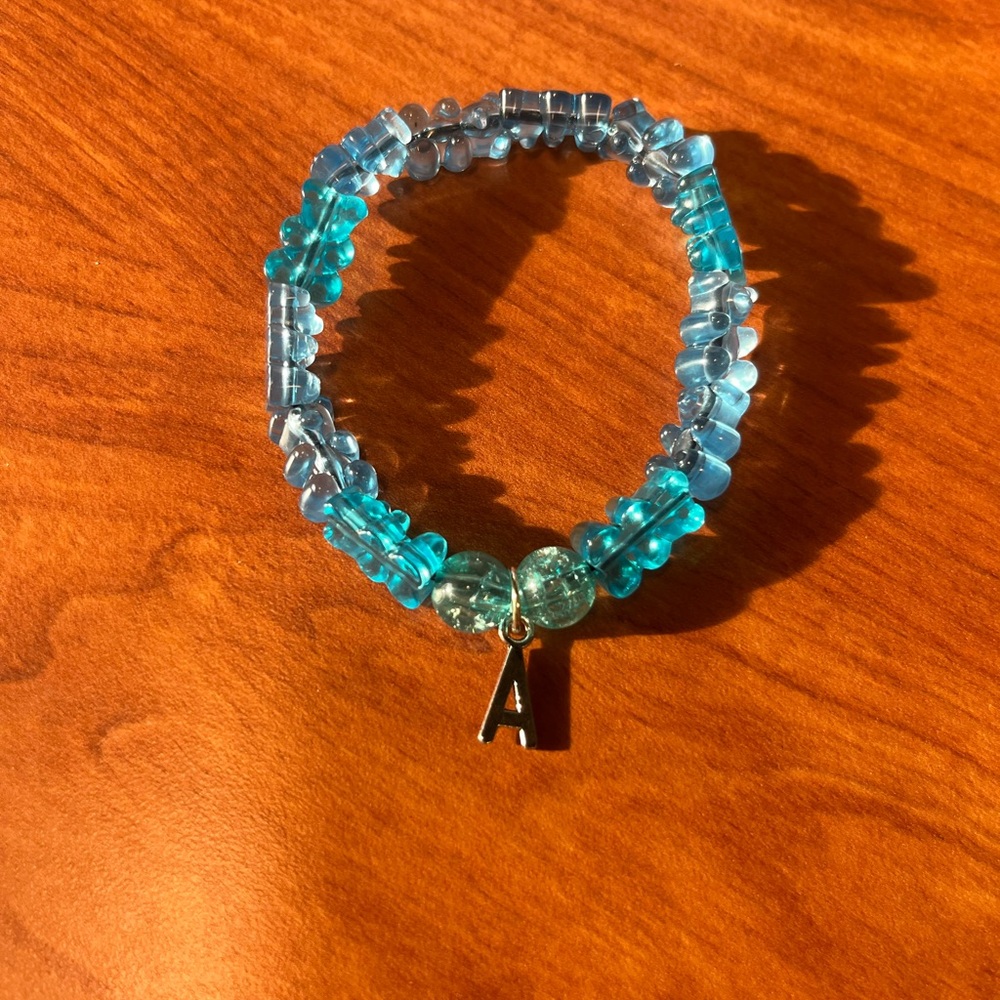Aqua Beaded Bracelet with Initial Charm